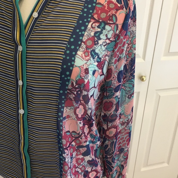 Sheer Floral Stripe Retro Blouse - Size: L - EUC - Picture 2 of 4